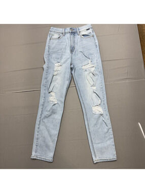 Cello Womens High Rise Distressed Denim Jeans Size 1 Light Wash Blue Grunge